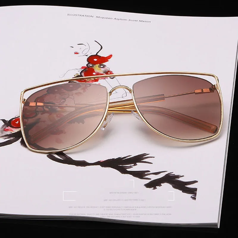 2019 модные стимпанк Личность полые солнечные очки для Для женщин Flat Top Летние