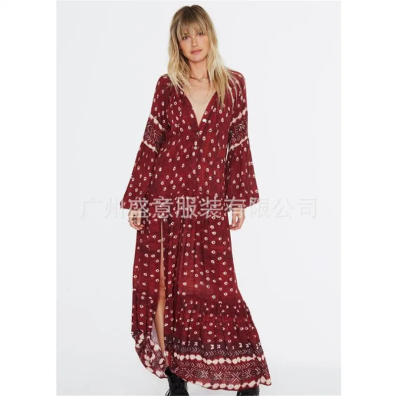 Женское богемное Платье с принтом повседневные винтажные вечерние платья макси