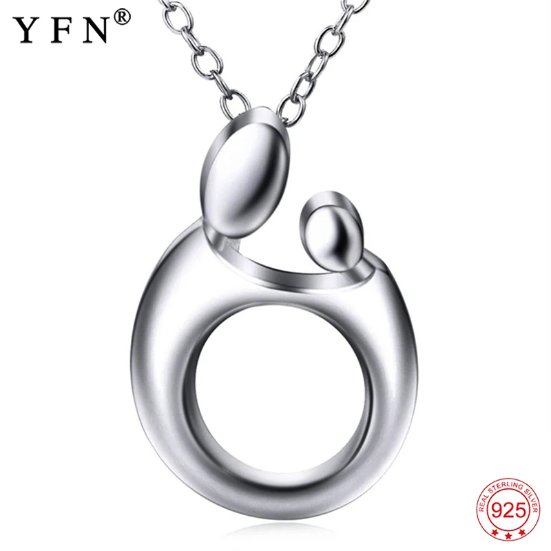 

YFN Real 925 Sterling Silver Pendants Necklaces Mother Baby Pattern Necklace Mother's Day Gift Jewelry For Women 925Silver Chain