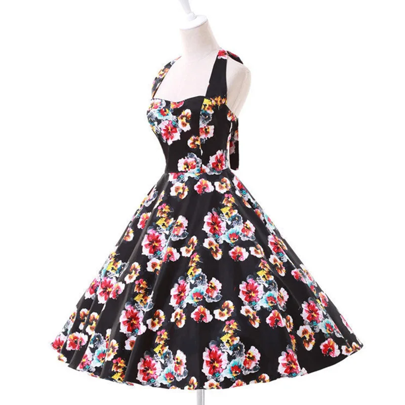 Women Summer Black Dress Audrey Hepburn Floral Retro Vintage 50s Casual Party Rockabilly Dresses Plus Size Vestidos Swing | Женская