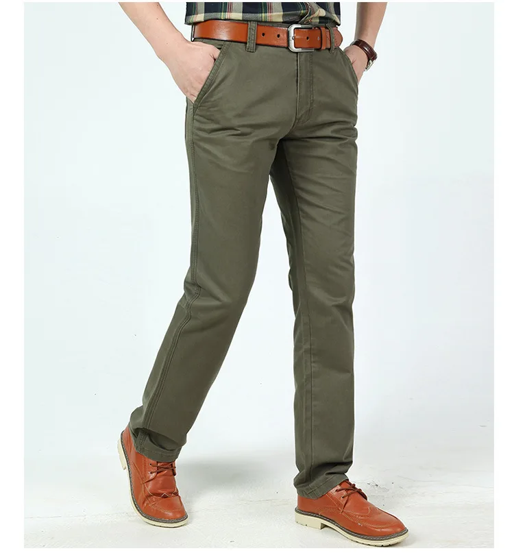 2018 Businessmen Casual Stretch male trousers man long Straight Pure cotton full length pants Black Army Green Khaki plus size | Мужская