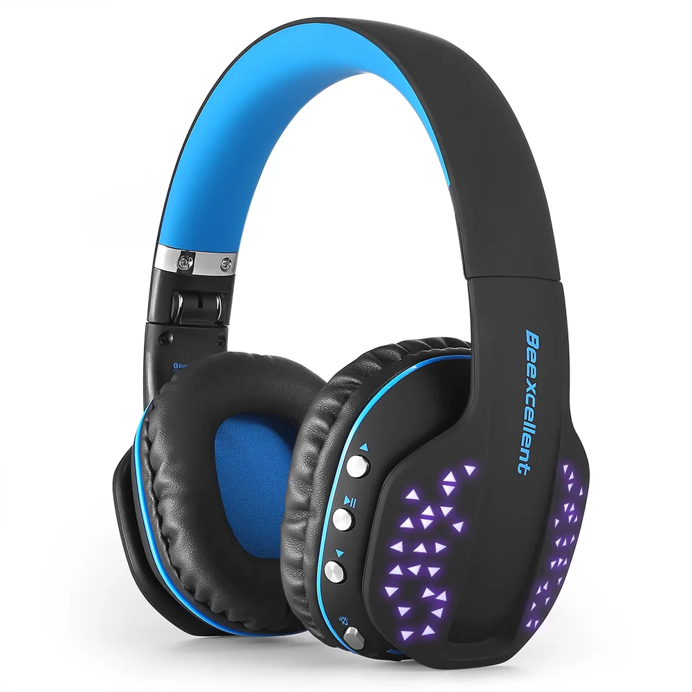 Blue And Black Beexcellent Q2 Bluetooth наушники-вкладыши стерео динамическая гарнитура с микрофоном и светодиодный подсветкой - Цвет: Blue And Black