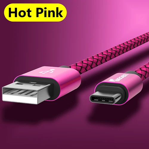 Hot pink TIEGEM 1 м 2 м 3M usb type C кабель USB-C быстрой зарядки мобильного телефона USB кабель для зарядки для Xiaomi Mi 8/honor 8x/samsung S9 S8 - Цвет: Hot pink