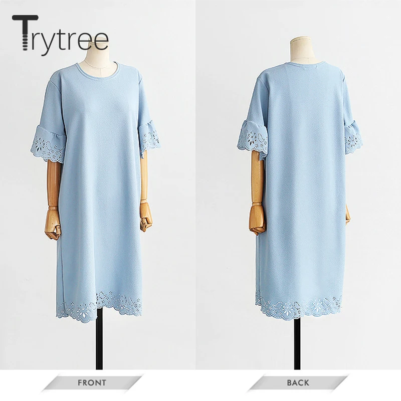 Летнее осеннее платье Trytree женское повседневное однотонное рубашка с коротким