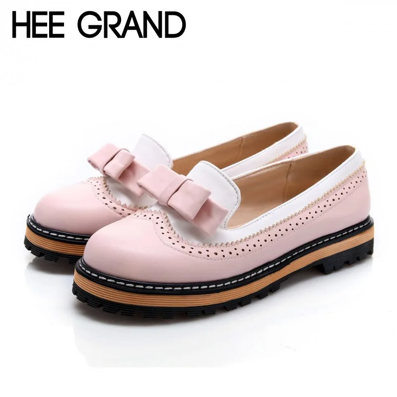 HEE GRAND/лоферы с бантом женская обувь перфорацией типа броги на платформе