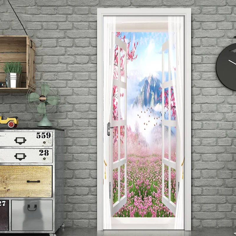 3D стикер на стену, дверь, пейзаж, за окном, обои для гостиной, спальни, домашний декор, паста, ПВХ, самоклеющиеся, водонепроницаемые, 3D Фреска