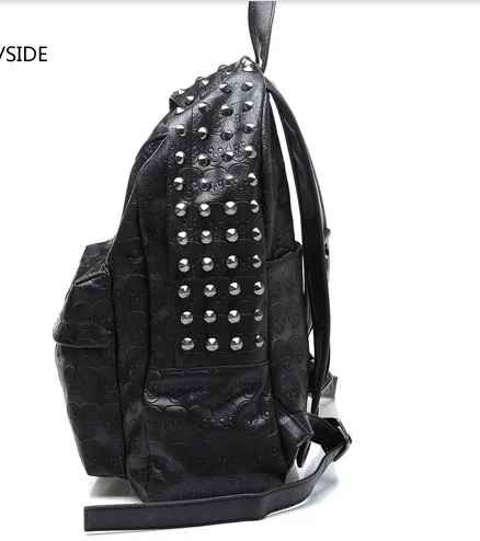 Женский кожаный рюкзак ANAWISHARE черный школьный с черепами и заклепками для девочек