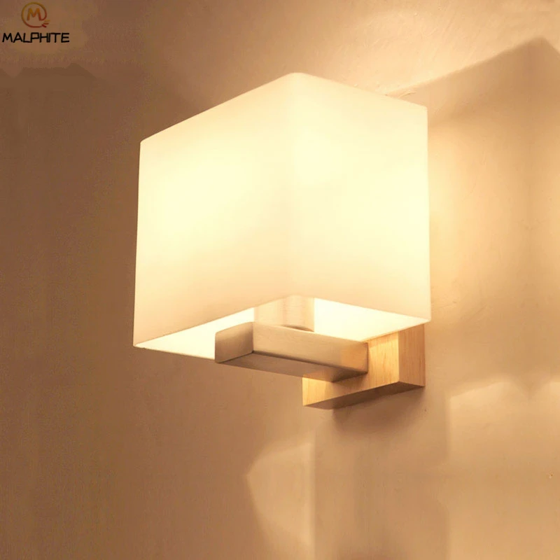 

Modern Frosted Glass Led Wall Lamp Corridor Balcony Wooden Lighting Fixtures For Home Bedside Wall Lamp Indoor Deco Luminaire