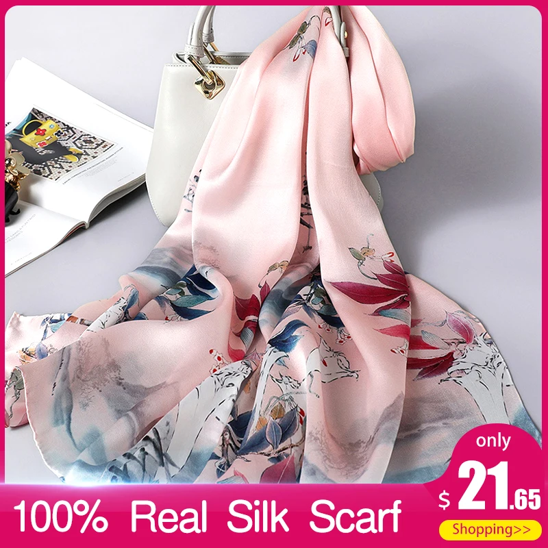 Шарф из 100% чистого шелка шали для дамской бандана головная повязка женские шарфы