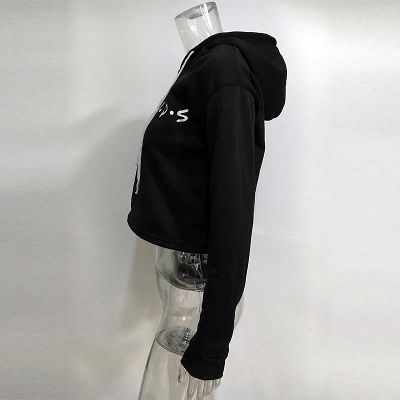 

La MaxZa Sweatshirts For Women Autumn 2018 New Fashion Letter Print Hooded Hoodies Pullovers Female Black Simple Tops 202011