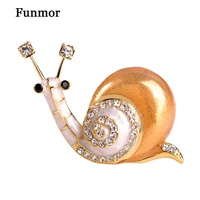 funmor brand jewelry animal broche snail enamel esmalte brooch cute badge icons for women kids crystal gold color dress pins
