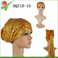 hqt18 african sequince heatie scarf turban indian head gele with sequins elegant velvet turban for women headtie