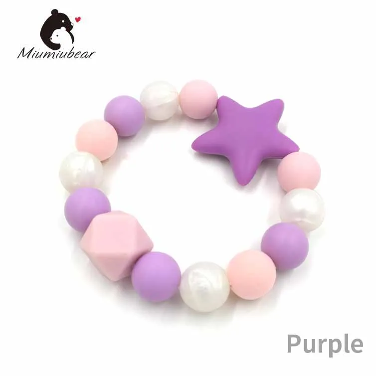 Детский силиконовый Прорезыватель для зубов жевательный браслет радужные