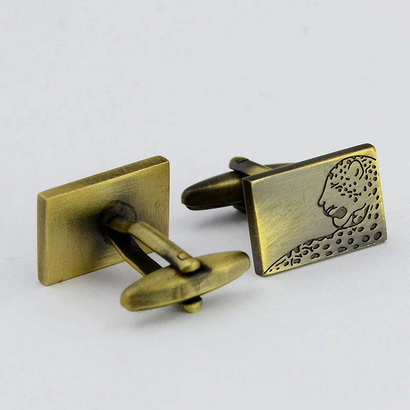 Retro brass leopard pattern cufflinks square bullet cufflink engraved animal fashion | Украшения и аксессуары