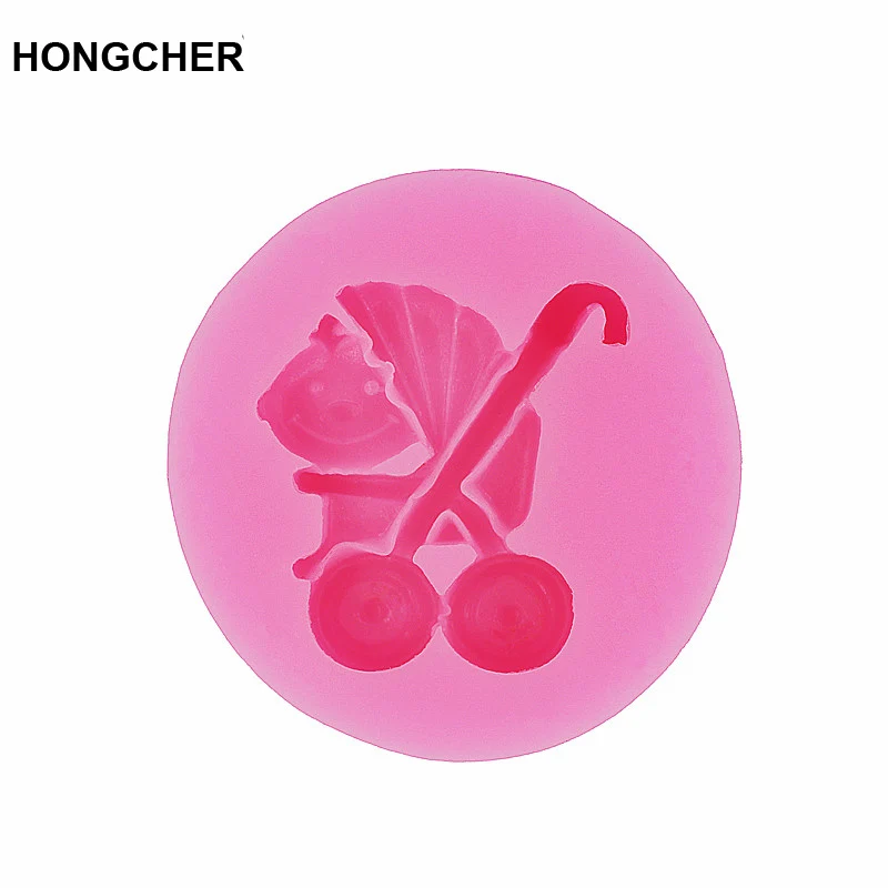 Pink Детские коляски fondant(сахарная) силиконовая форма шоколадовая форма, украшение для торта, десерта пресс-форм, кухня, приспособление для выпечки, Желейный пудинг бисквит - Цвет: Pink