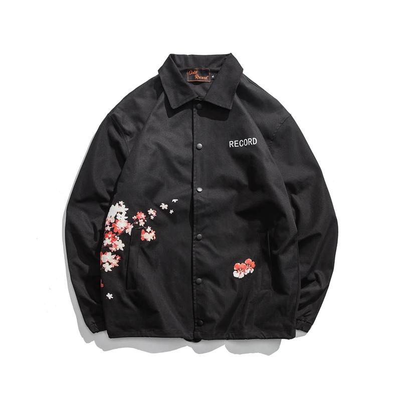 Черно белая мужская куртка с принтом сливы спортивная уличная одежда винтажное