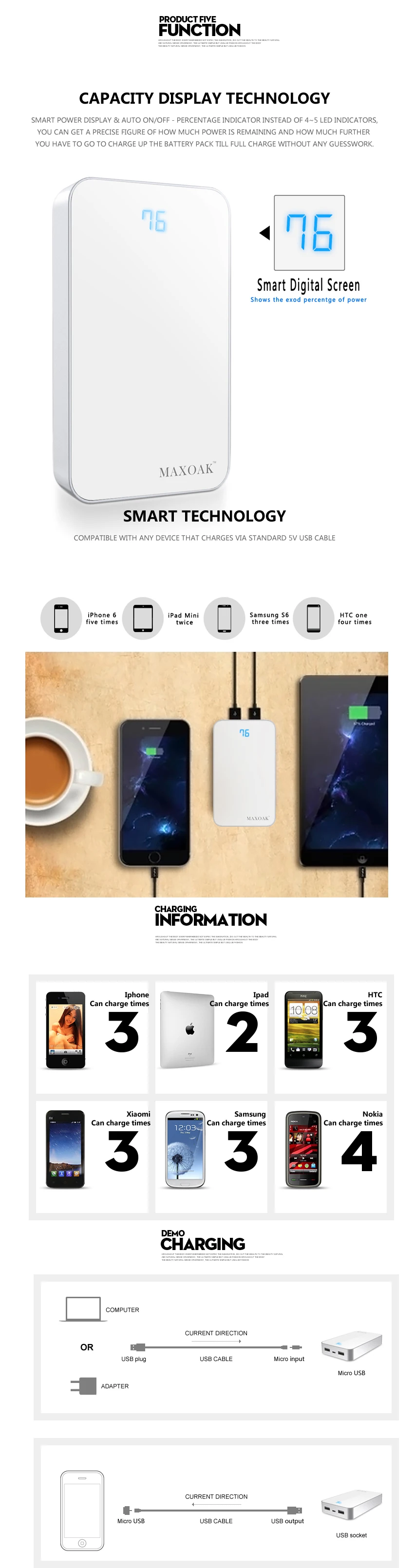 MAXOAK Dual USB power bank портативное зарядное устройство для мобильного телефона 13000mA power bank для мобильного телефона