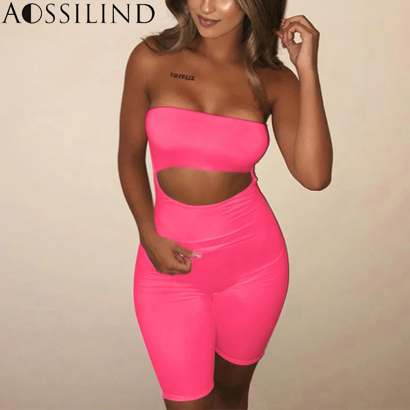 AOSSILIND сексуальный комбинезон без бретелек с вырезами женский Облегающий костюм
