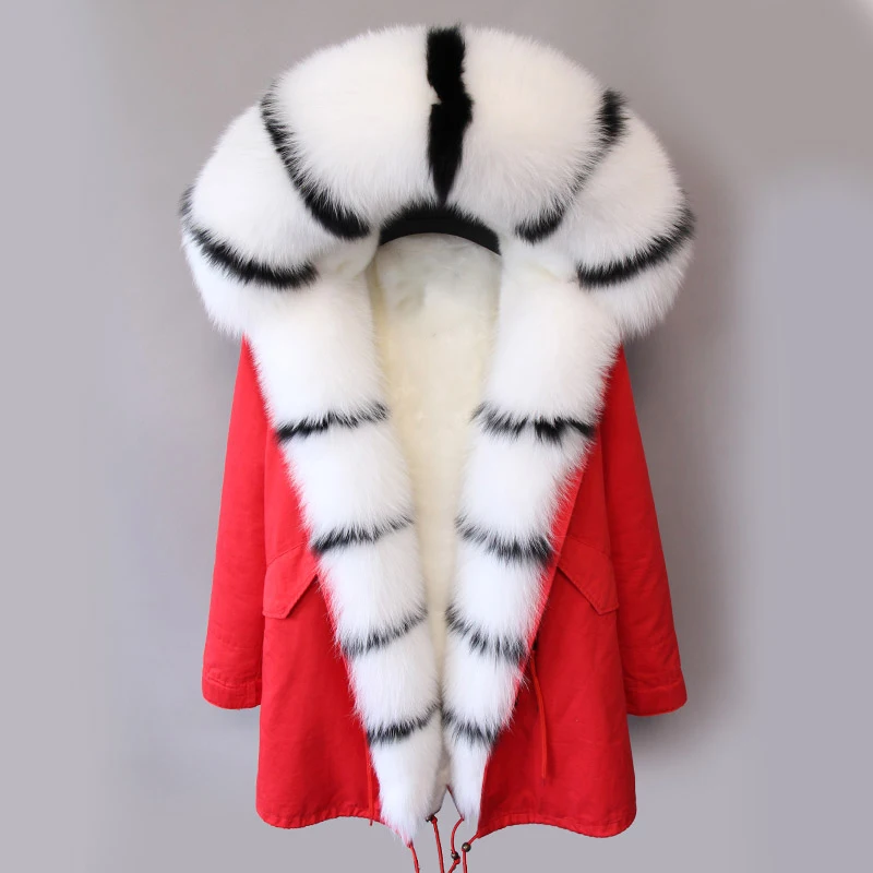 OFTBUY пальто с натуральным мехом, зимняя куртка, Женское пальто, воротник из лисьего меха, подкладка из искусственного меха, длинная парка, уличная одежда, модная верхняя одежда