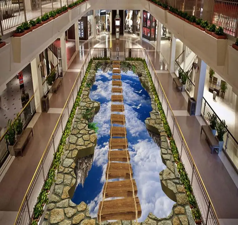 Бесплатная доставка 3D Наклейка на стену заказ деревянный мост небе напольное