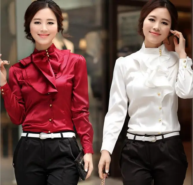 Женская шифоновая блузка с оборками элегантная офисная Деловая в Корейском