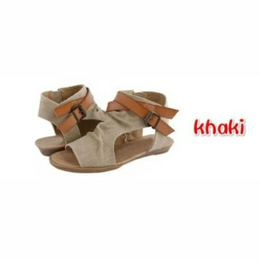 khaki XingDengs/женские джинсовые сандалии на плоской подошве; большие размеры 36-42; женские летние сандалии-гладиаторы с пряжкой - Цвет: khaki