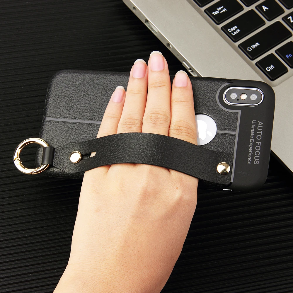 Litchi leather wrist strap for iphone 6 6s 6plus 7 8 7plus 8plus mobile phone case iPhone x xr xsmax back cover |