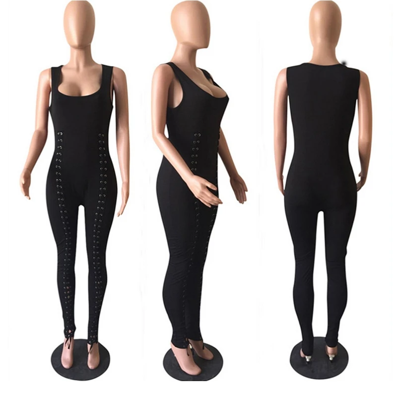 2018 Летние черные Ленты бинты Bodycon комбинезон боди Для женщин пикантные Клубные
