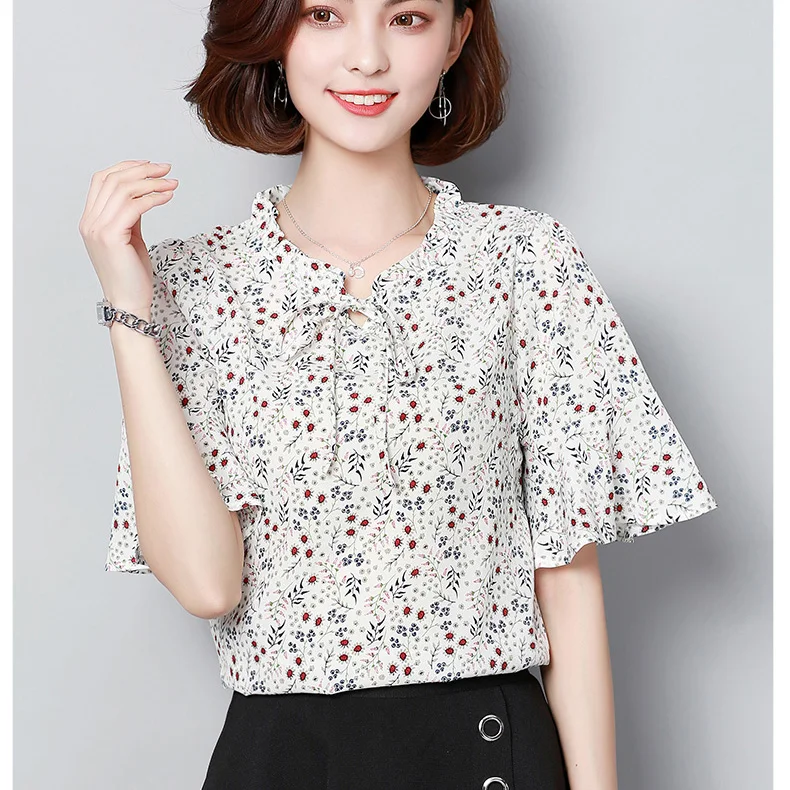 Новые 2018 летние Для женщин рубашка Рубашка с короткими рукавами шифон офисные