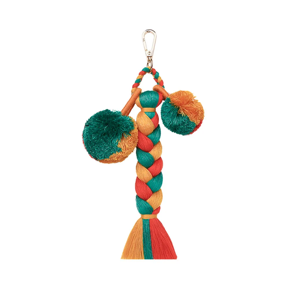 Модные женские туфли слоистых красочные Boho Pom Кисточки Из ПФЛ сумка Шарм брелок Прямая MAY2