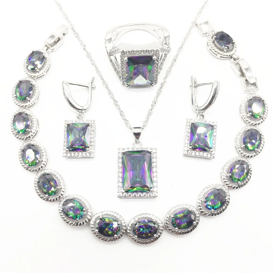 Ювелирные изделия из стерлингового серебра Мистик Радуга огонь Циркон наборы