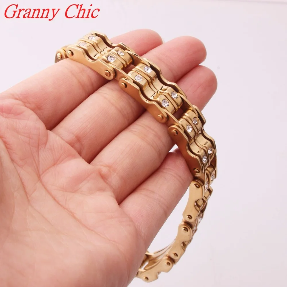 

Браслеты Granny Chic 9 "* 15 мм, Новое поступление, модные ювелирные изделия для мужчин и женщин, браслеты золотого цвета из нержавеющей стали 316L с к...