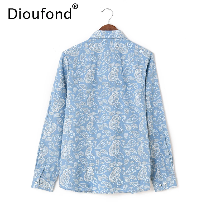 Dioufond Denim Shirts Women Blouses Pesley Print Thin Cotton Blouse Long Sleeve Slim Tops Blusas Camisa Jeans Casual Out|denim shirt women|shirt