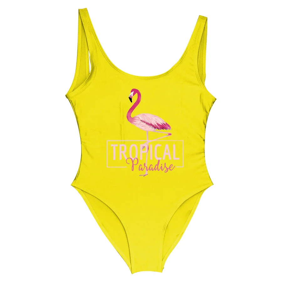 Adult Yellow Милый цельный купальник для мамы и дочки с изображением фламинго и тропического рая, купальник для женщин и маленьких девочек, купальный костюм, купальный костюм - Цвет: Adult Yellow
