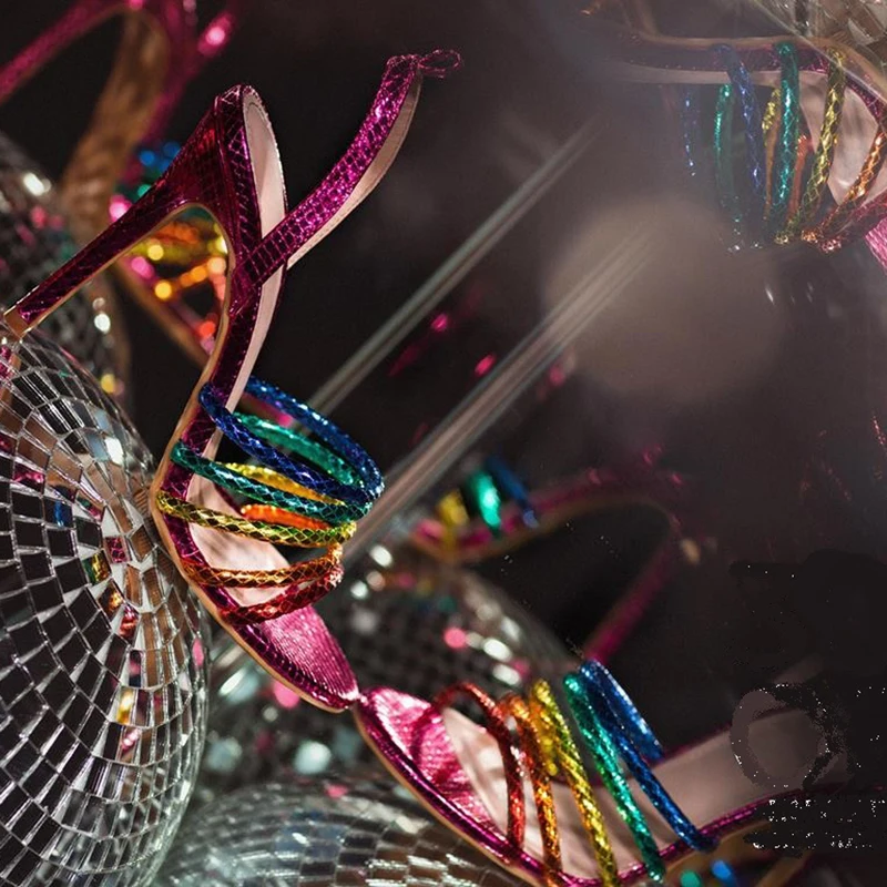 2019 г. летние женские радужные сандалии на высоком каблуке 11 5 см Женская обувь с