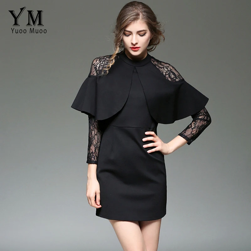 YuooMuoo Новое Брендовое дизайнерское женское черное мини-платье с рюшами
