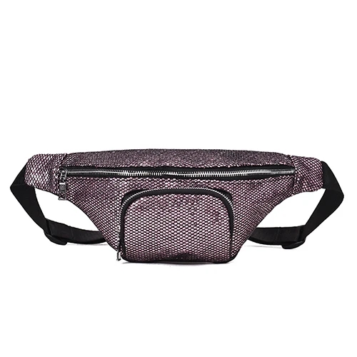 pink bag JIEROTYX модная поясная сумка для женщин, поясная сумка, повседневная черная кожаная сумка с пайетками на цепочке, кошелек на молнии, дорожная нагрудная сумка, высокое качество - Цвет: pink bag