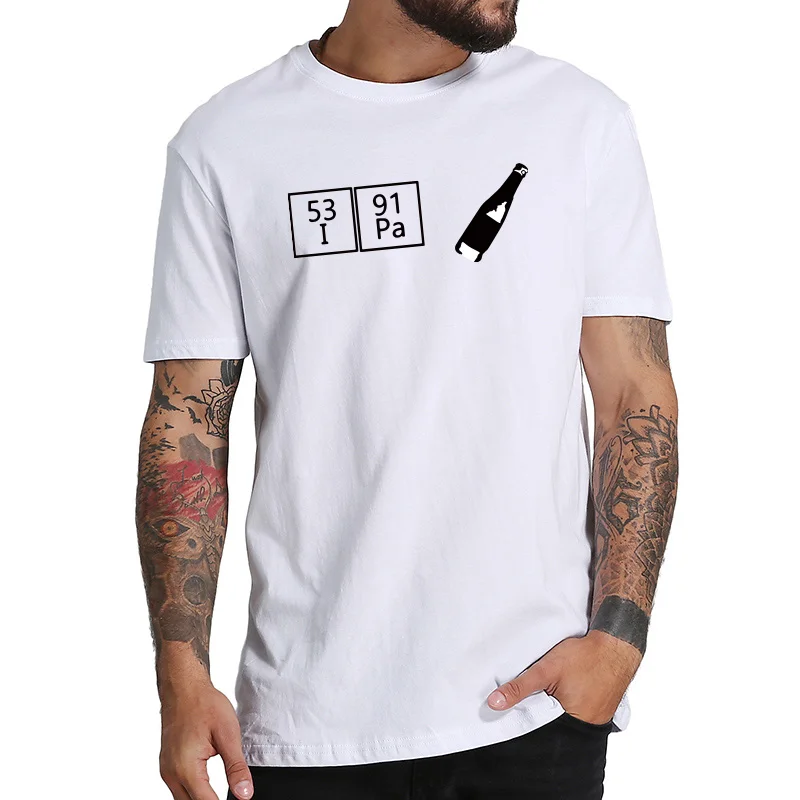 Европейский размер 100% хлопковая футболка с рисунком пива креативным химическим