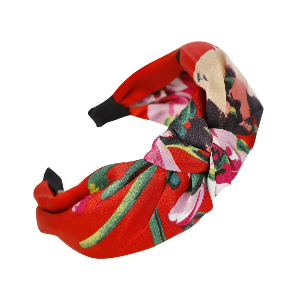 Женская повязка на голову с бантом простой обруч цветочным принтом милая для