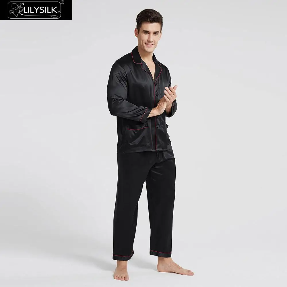 LilySilk пижамный комплект мужские пижамы одежда для сна длинные чистый 100 шелк 22 momme
