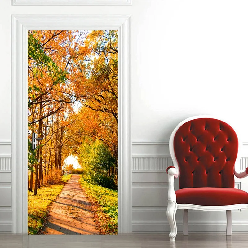 Лесная маленькая дорога 3D фото обои дверь наклейка роспись Гостиная Спальня