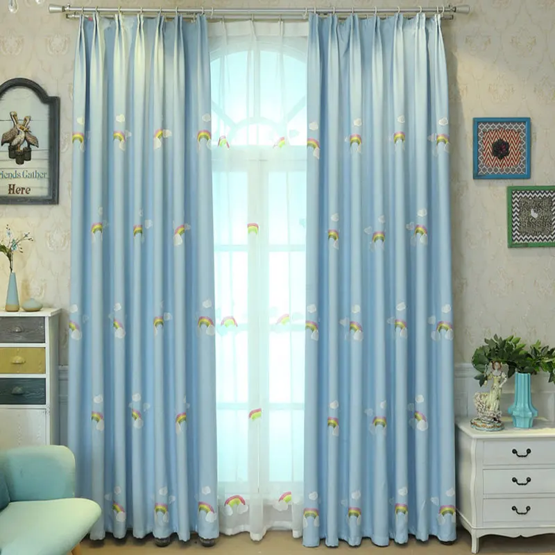 Синий Радуга Вышитые Шторы для детей искусственной белье синий Гостиная дети