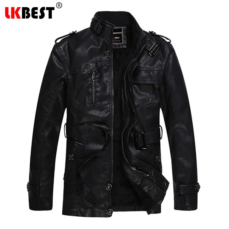 Мужская кожаная куртка LKBEST зимняя повседневная из искусственной кожи с
