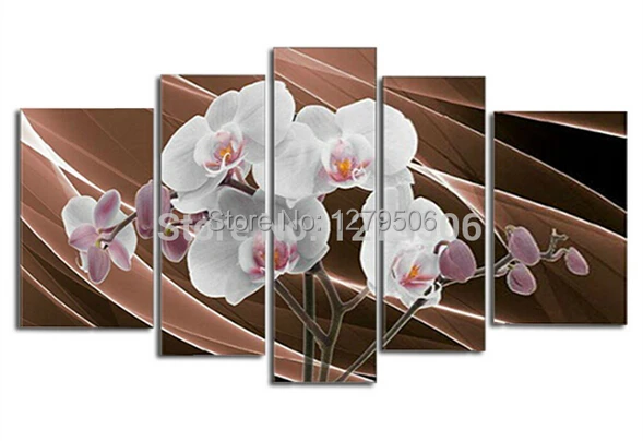 

Hattie 100% Hand-painted White Orchid Abstract Oil Painting On Canvas Home Decoration 5 Pcs/set Pictures For Quadro Living Room