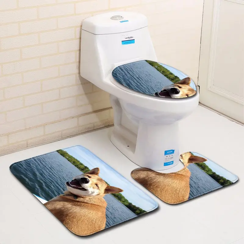 Бесплатная доставка 3 шт. Sad Puppy Banyo Paspas коврик для ванной комнаты u-образный набор