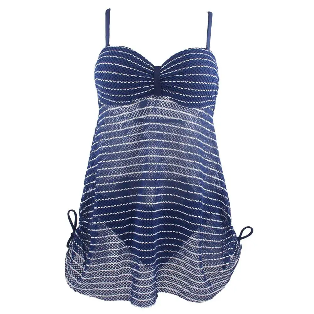 Navy Blue Новинка, бикини, купальник для женщин, Ретро стиль, сетка, кружево, в полоску, пуш-ап, два предмета, танкини, купальник, пляжная одежда, купальник для женщин - Цвет: Navy Blue