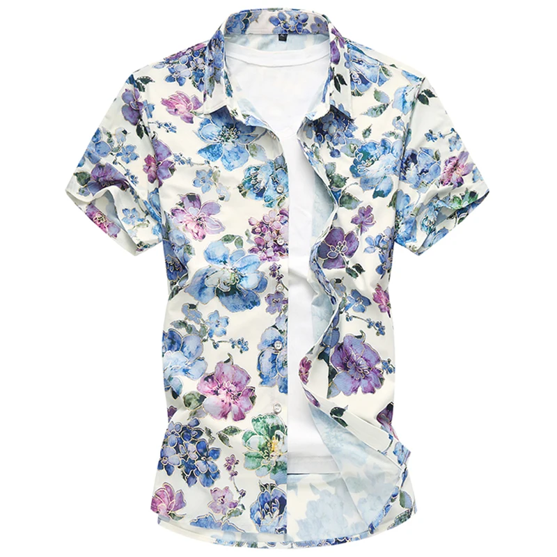 Plus 7XL 2020 New Floral Print Hawaiian Casual Shirt Brand Clothing Short Sleeve Men Fashion Camisa Social Slim Masculina 