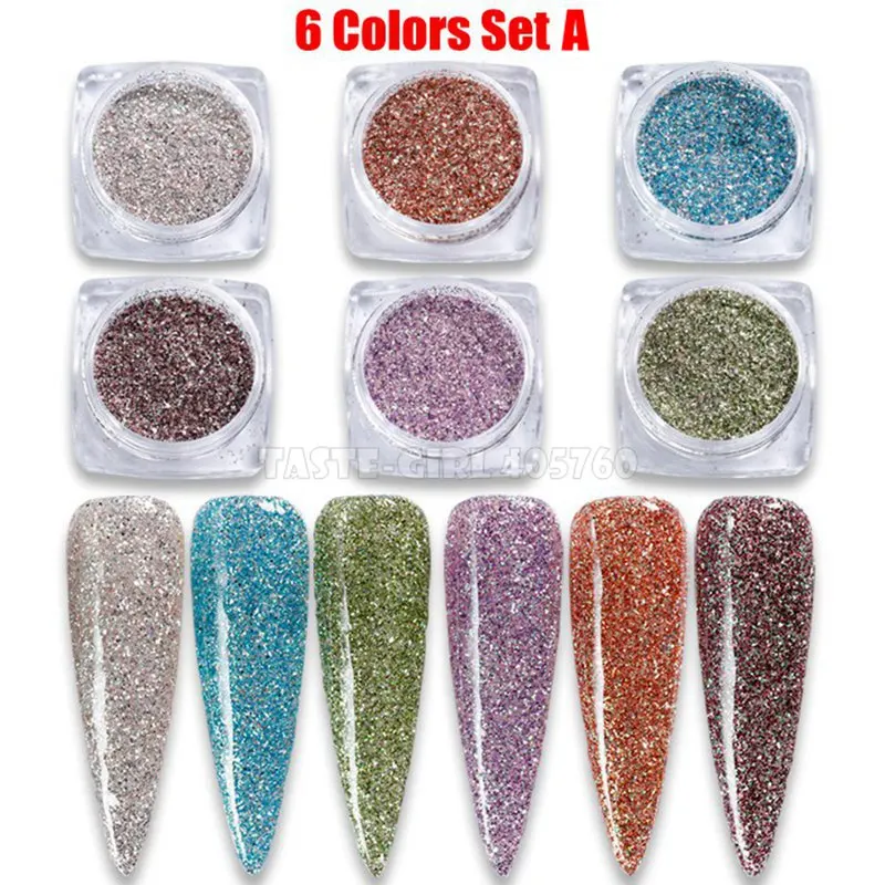 6 Colors Set A 6 цветов/набор голографические Алмазные Блестки для ногтей Dip порошок хромированный пигмент пыль украшения для ногтей маникюр Дизайн AB - Цвет: 6 Colors Set A