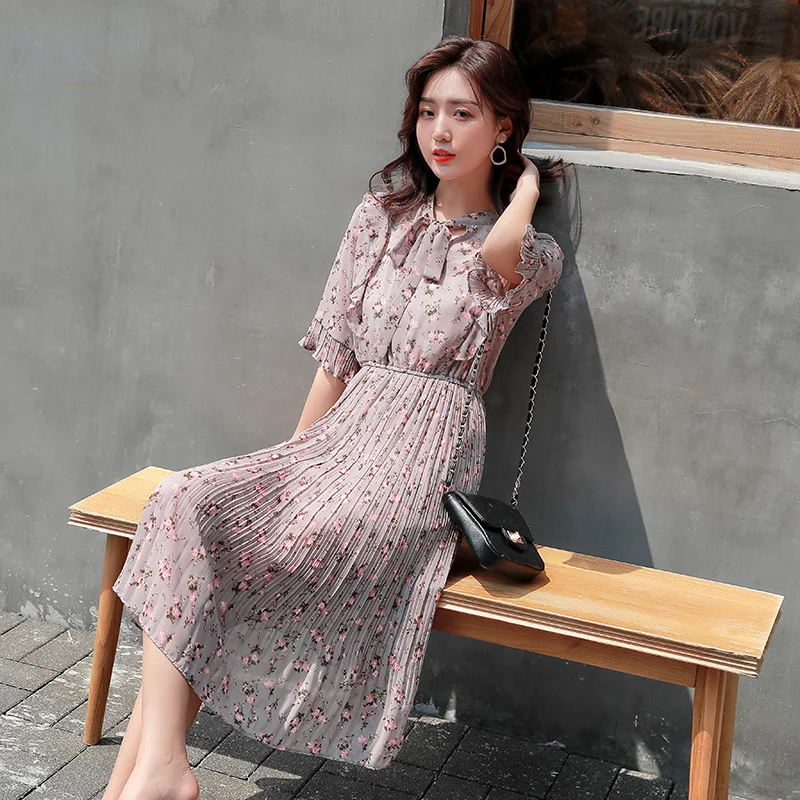 Шифоновое платье Longuette до середины голени цветочное плиссированное прерия шик