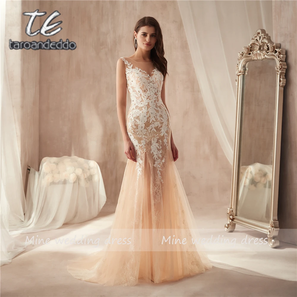 Великолепный Тюль & Lace Bateau Neck прозрачные облегающее платье Кружевные Аппликации